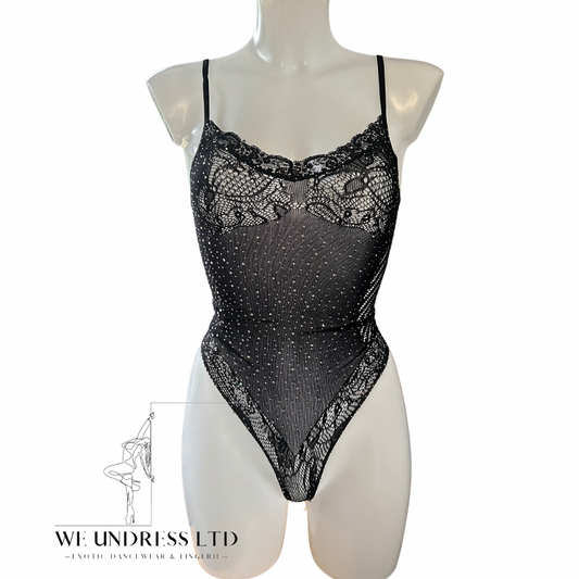 Black rhinestone body suit