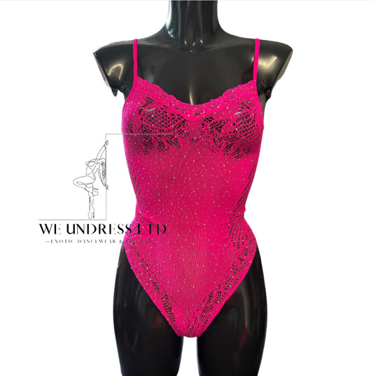 Hot pink rhinestone body suit