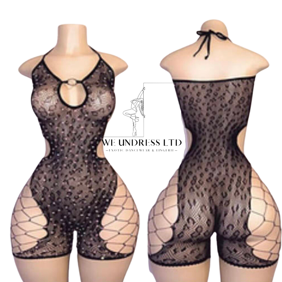 Black Romper Leopard Body Suit