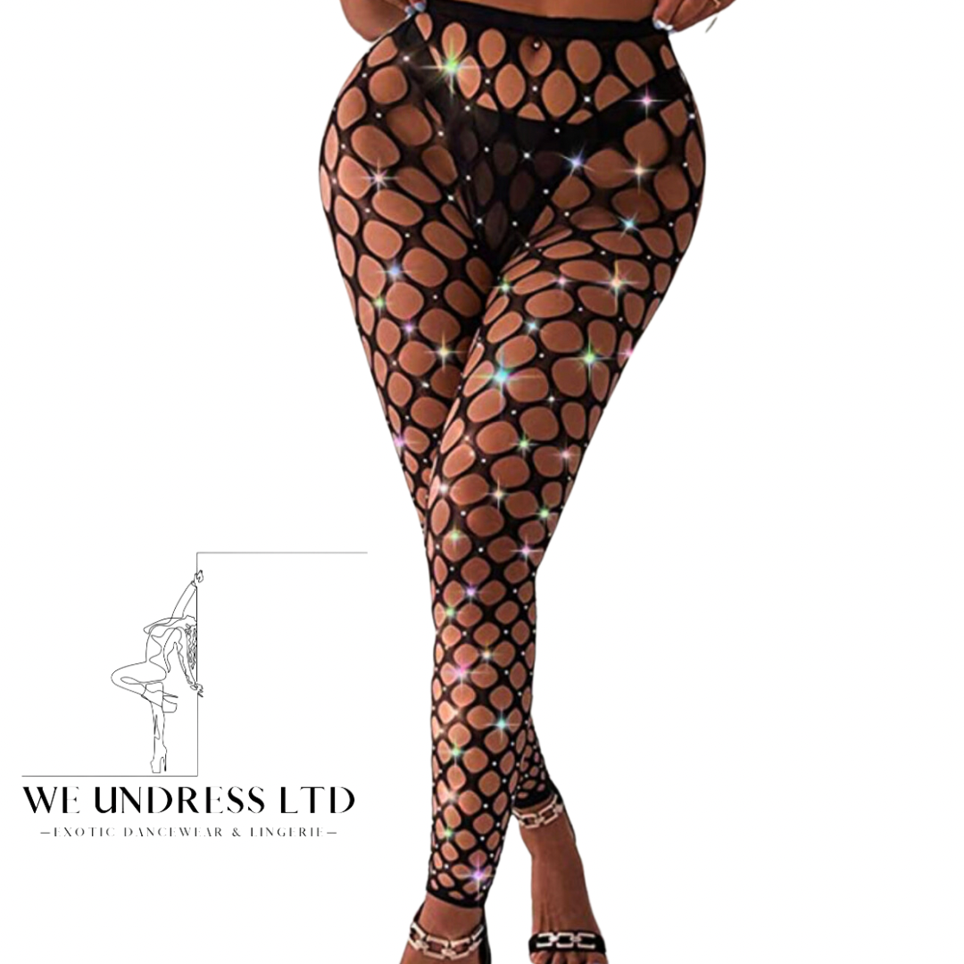 Black Footless Rhinestone fishnet Tights