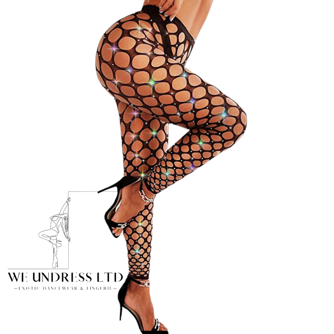 Black Footless Rhinestone fishnet Tights