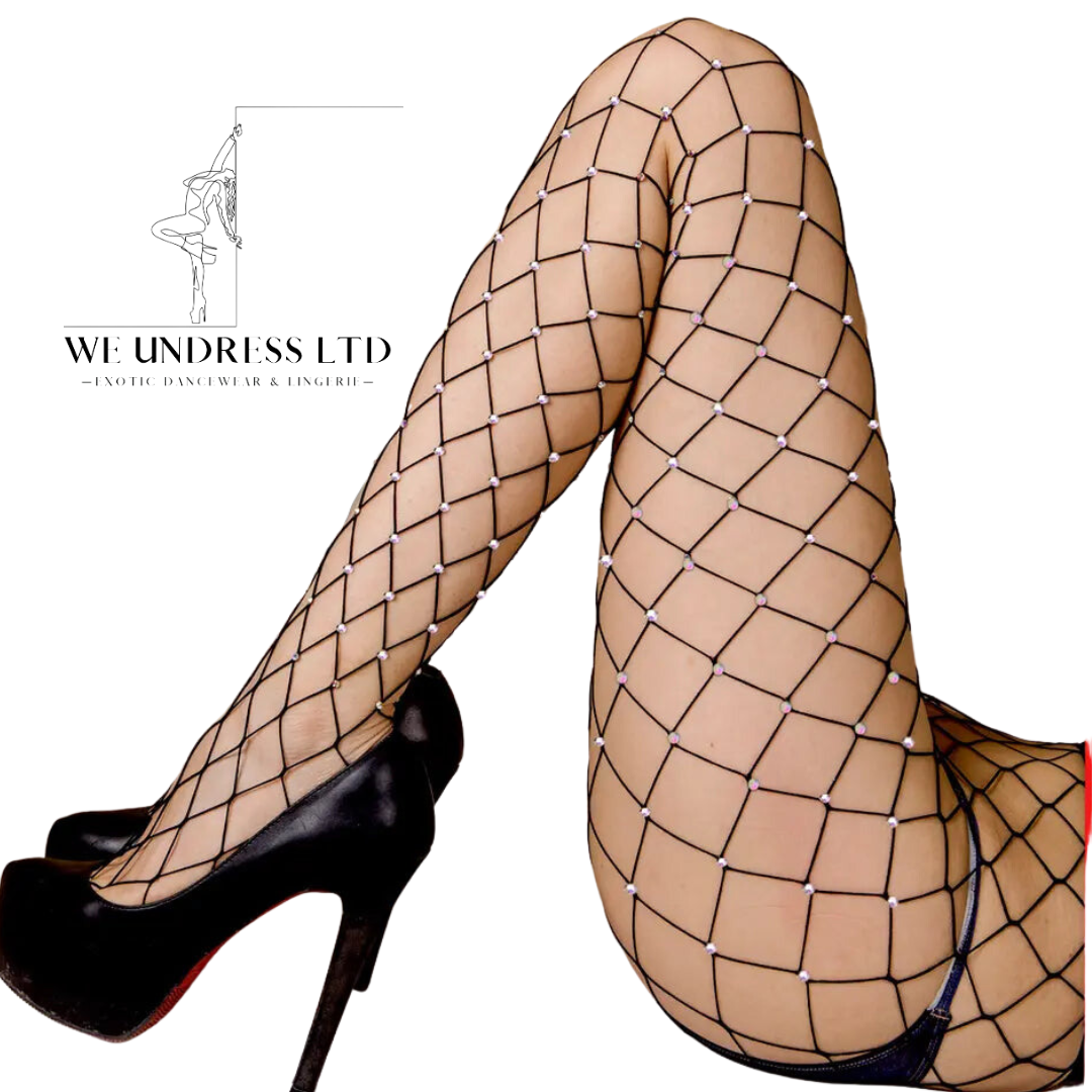 Black Rhinestone Fishnet XL-Mesh - Black